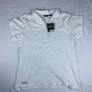 Eddie Bauer Polo Shirt Womens XL White Pique Knit High Low Slit Golf Performance
